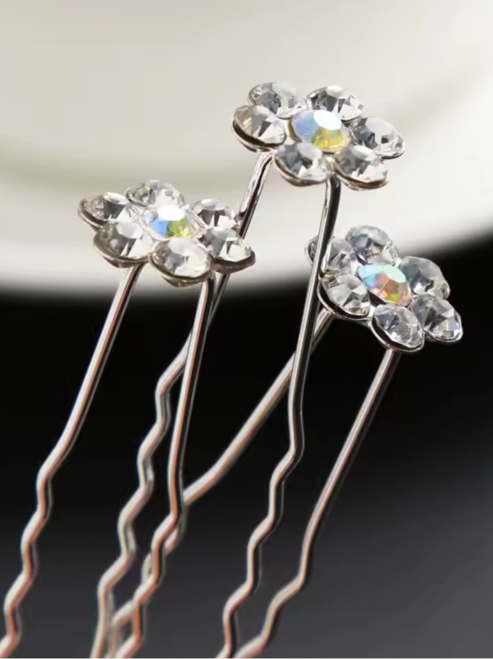 New! Crystal Flower Hair Pins - Silver Rhinestone Bridal Bobby Pins-set of 5